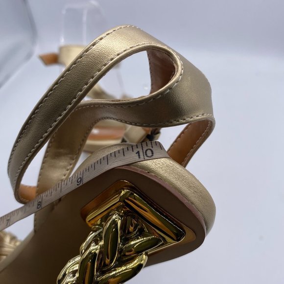 FSJ Bows Open Toe Sandals Gold Block Heels New Size 8 - Picture 8 of 8